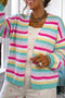Striped Knit Drop Shoulder Open Front Long Sleeve Cardigan