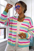 Striped Knit Drop Shoulder Open Front Long Sleeve Cardigan
