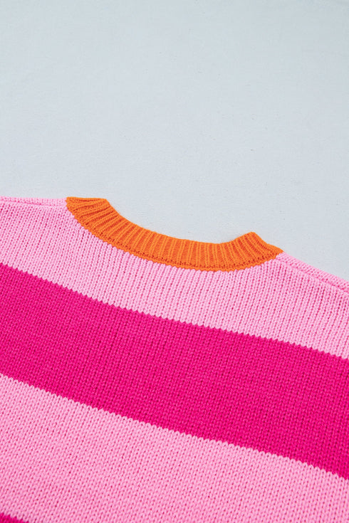 Striped Knit Drop Shoulder Relaxed Fit Sweater