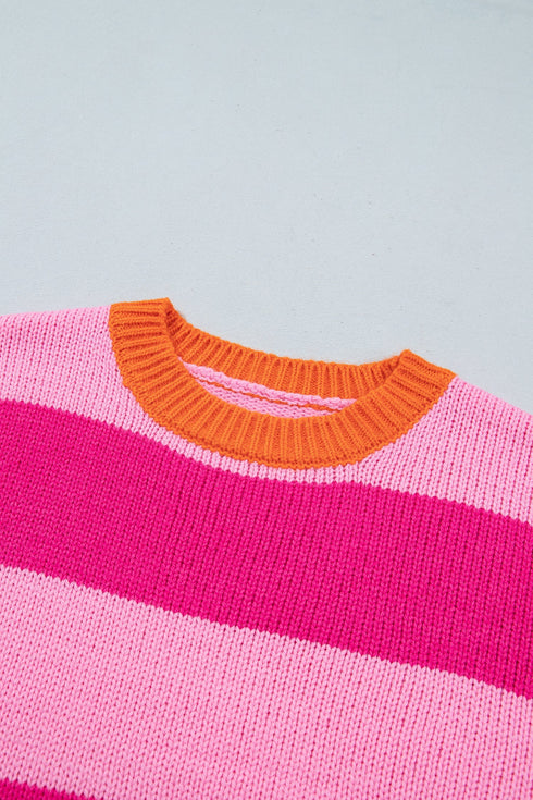 Striped Knit Drop Shoulder Relaxed Fit Sweater