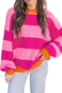 Striped Knit Drop Shoulder Relaxed Fit Sweater