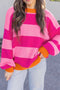 Striped Knit Drop Shoulder Relaxed Fit Sweater
