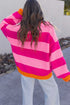 Striped Knit Drop Shoulder Relaxed Fit Sweater