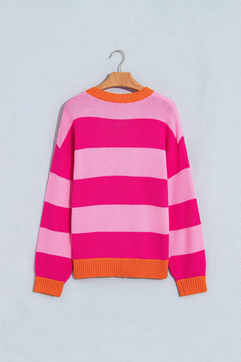 Striped Knit Drop Shoulder Relaxed Fit Sweater