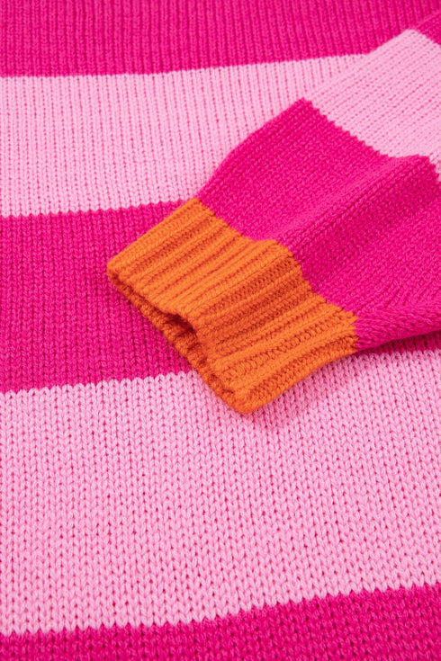 Striped Knit Drop Shoulder Relaxed Fit Sweater