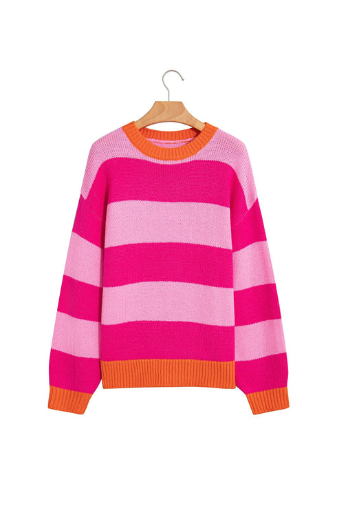 Striped Knit Drop Shoulder Relaxed Fit Sweater