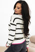 Striped Knit Relaxed Fit Detailed Trim Sweater