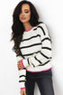 Striped Knit Relaxed Fit Detailed Trim Sweater