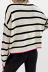 Striped Knit Relaxed Fit Detailed Trim Sweater