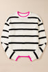 Striped Knit Relaxed Fit Detailed Trim Sweater