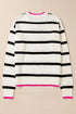 Striped Knit Relaxed Fit Detailed Trim Sweater