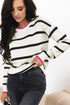 Striped Knit Relaxed Fit Detailed Trim Sweater