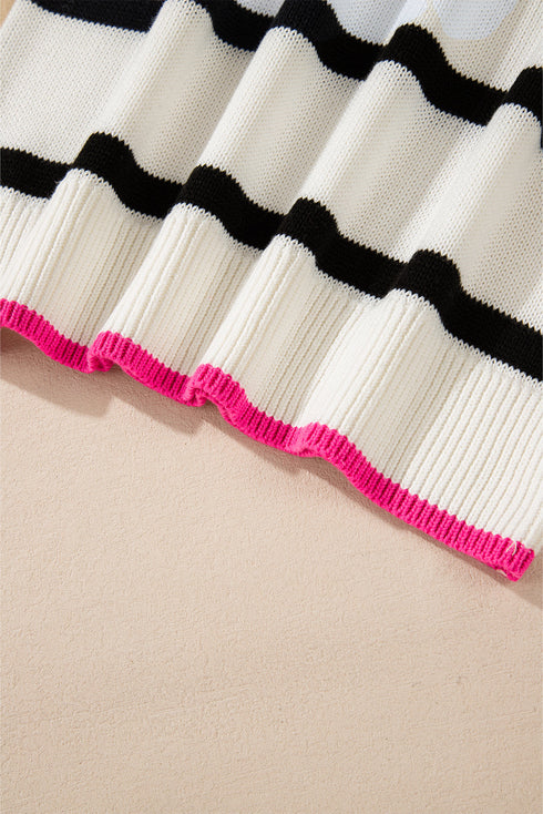 Striped Knit Relaxed Fit Detailed Trim Sweater