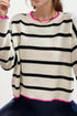 Striped Knit Relaxed Fit Detailed Trim Sweater