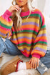 Striped Knit Round Neck Puff Sleeve Sweater