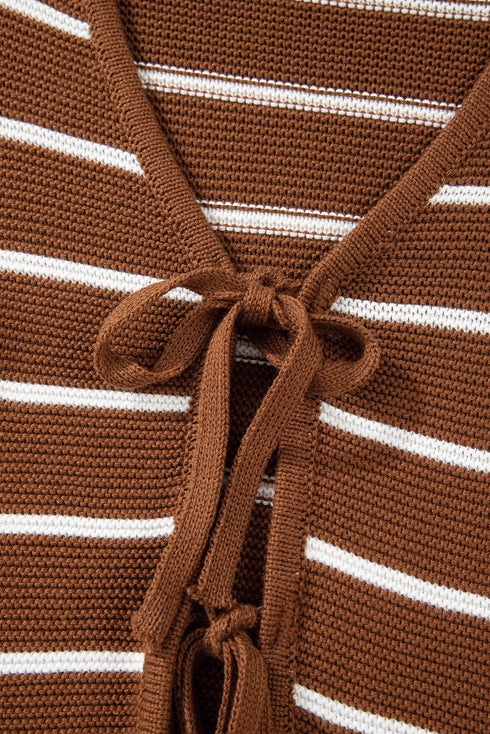 Striped Knit Tie Front Long Sleeve Cardigan