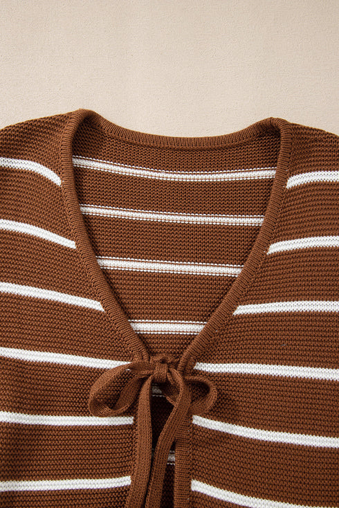 Striped Knit Tie Front Long Sleeve Cardigan