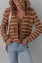Striped Knit Tie Front Long Sleeve Cardigan