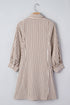 Striped Knot Waist Puff Sleeve Button Down Mini Dress