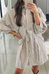 Striped Knot Waist Puff Sleeve Button Down Mini Dress