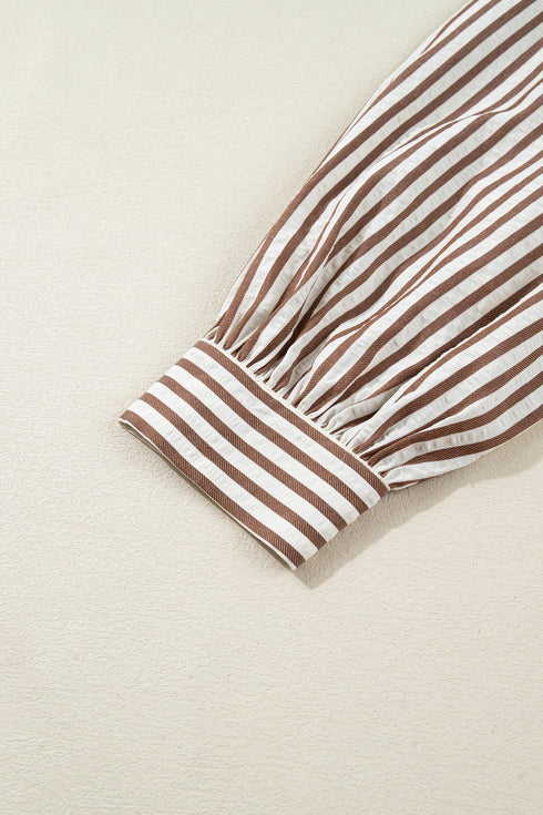 Striped Knot Waist Puff Sleeve Button Down Mini Dress