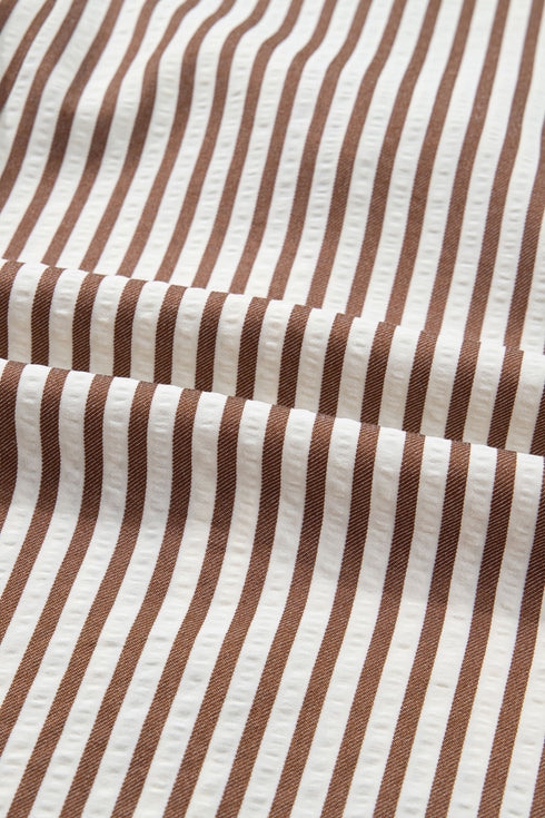 Striped Knot Waist Puff Sleeve Button Down Mini Dress