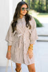 Striped Knot Waist Puff Sleeve Button Down Mini Dress