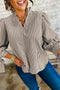 Striped Knotted Cuff V Neck Long Sleeve Blouse
