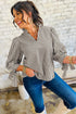 Striped Knotted Cuff V Neck Long Sleeve Blouse