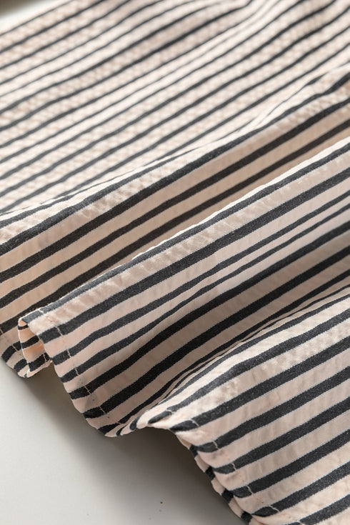 Striped Knotted Cuff V Neck Long Sleeve Blouse