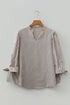Striped Knotted Cuff V Neck Long Sleeve Blouse