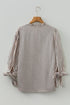 Striped Knotted Cuff V Neck Long Sleeve Blouse