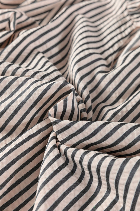 Striped Knotted Cuff V Neck Long Sleeve Blouse