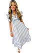 Striped Lace Detail Ruffle Trim A Line Maxi Dress