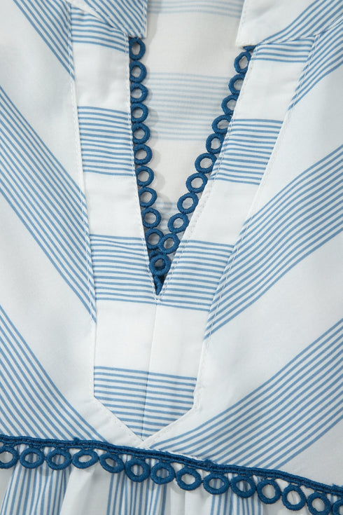 Striped Lace Detail Ruffle Trim A Line Maxi Dress
