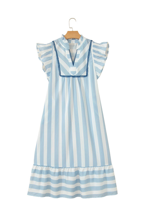 Striped Lace Detail Ruffle Trim A Line Maxi Dress