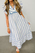 Striped Lace Detail Ruffle Trim A Line Maxi Dress
