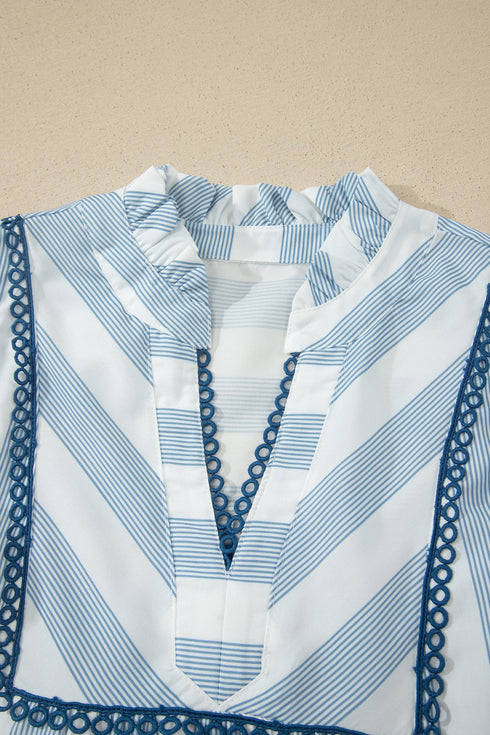 Striped Lace Detail Ruffle Trim A Line Maxi Dress