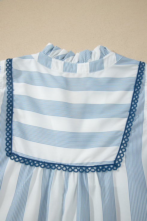 Striped Lace Detail Ruffle Trim A Line Maxi Dress