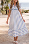 Striped Lace Detail Ruffle Trim A Line Maxi Dress