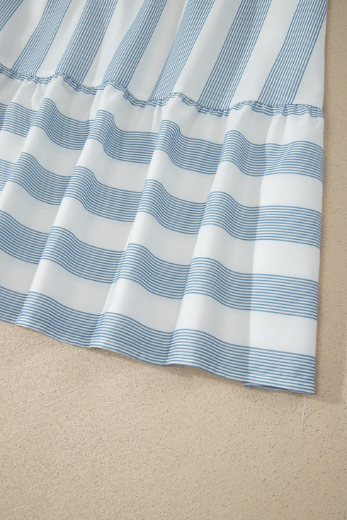 Striped Lace Detail Ruffle Trim A Line Maxi Dress