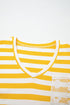 Striped Lace Patchwork V Neck Cotton Long Sleeve Top