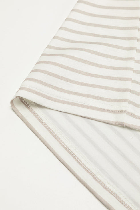 Striped Lace Splicing Ruffle Sleeve Knit T-Shirt