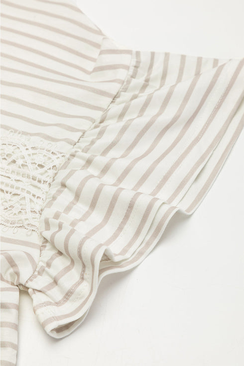 Striped Lace Splicing Ruffle Sleeve Knit T-Shirt