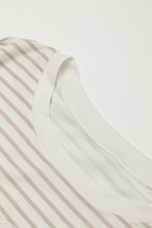 Striped Lace Splicing Ruffle Sleeve Knit T-Shirt