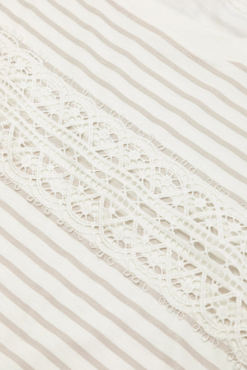 Striped Lace Splicing Ruffle Sleeve Knit T-Shirt
