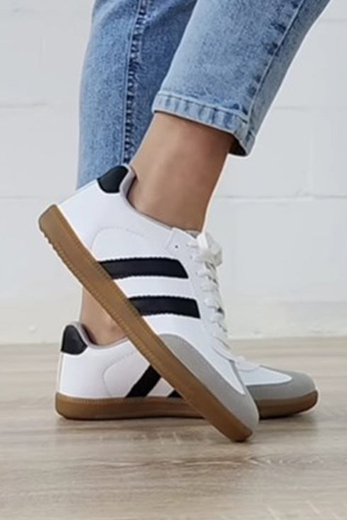 Striped Lace Up Patchwork Low Top Sneakers