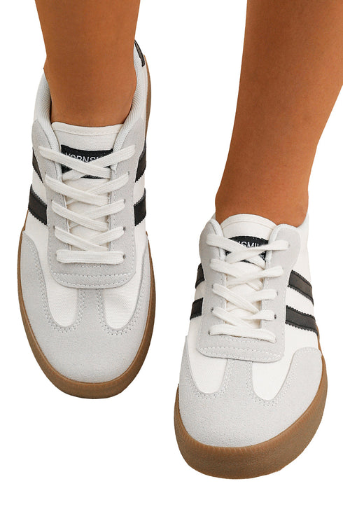 Striped Lace Up Patchwork Low Top Sneakers