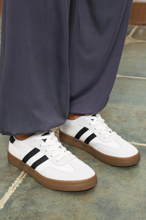 Striped Lace Up Patchwork Low Top Sneakers