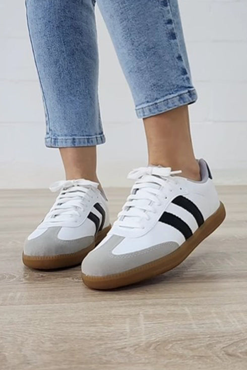 Striped Lace Up Patchwork Low Top Sneakers